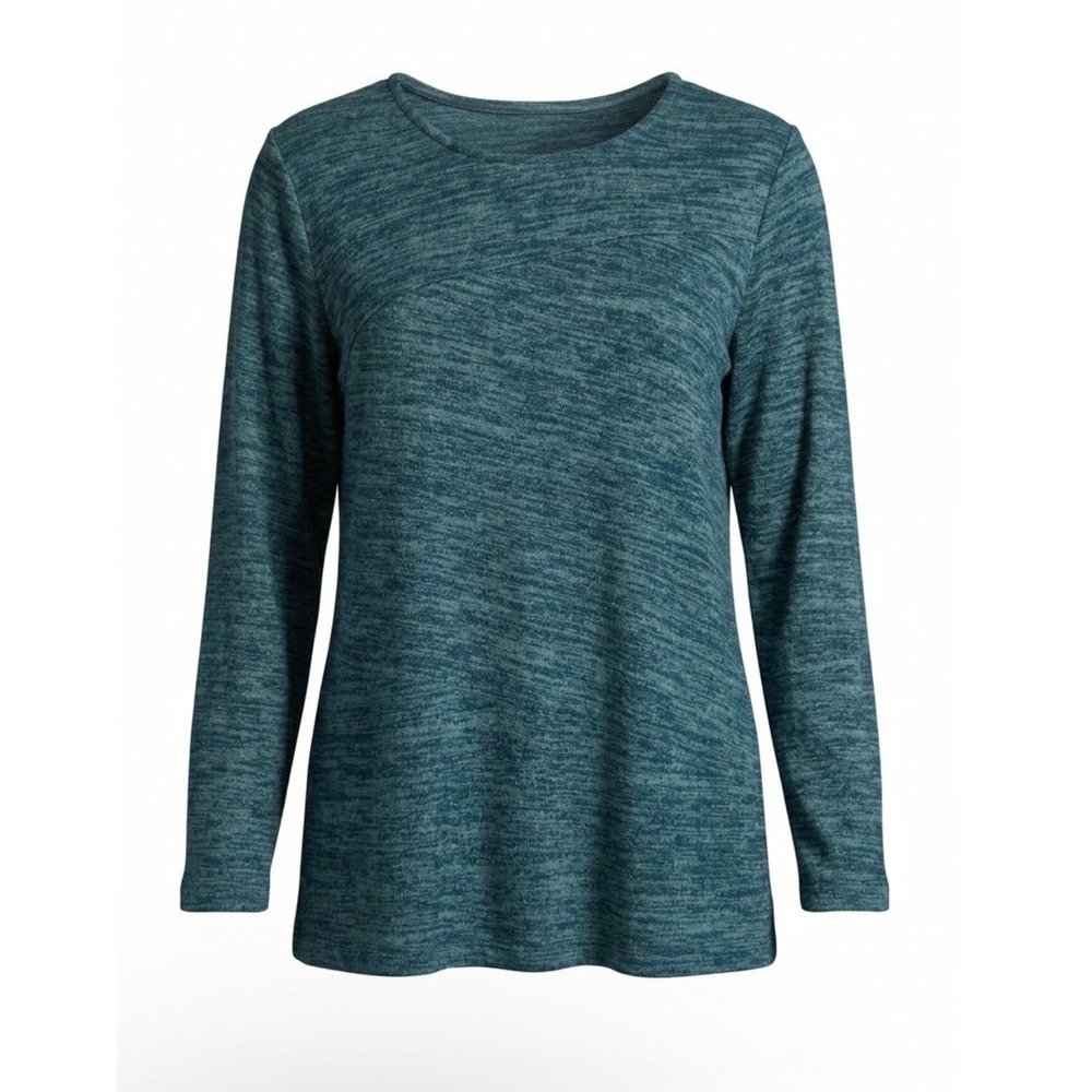 Chicos Teal Space Dye Long Sleeve Scoop Neck Top Size XL